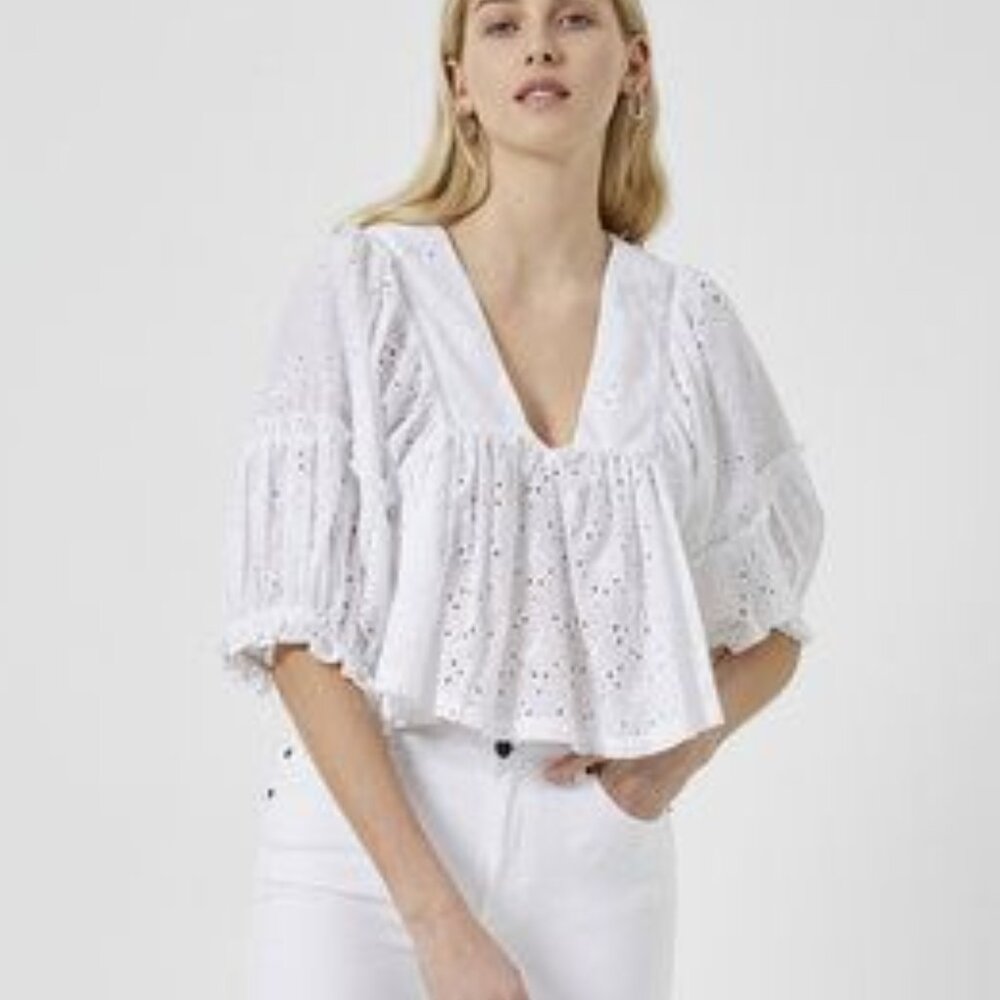 French Connection Abana Biton Broderie Crop Top Size Large